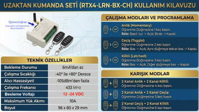 4 Kanal Kod Öğrenmeli Uzaktan Kumanda Seti (RTX4-LRN-BX-CH) - 2